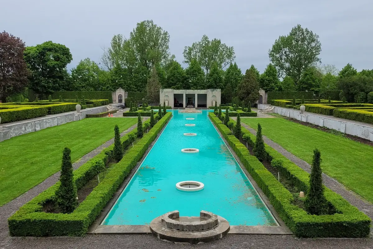 Formal garden and reflecting pool at Parkwood Estate, a National Historic Site in Oshawa
