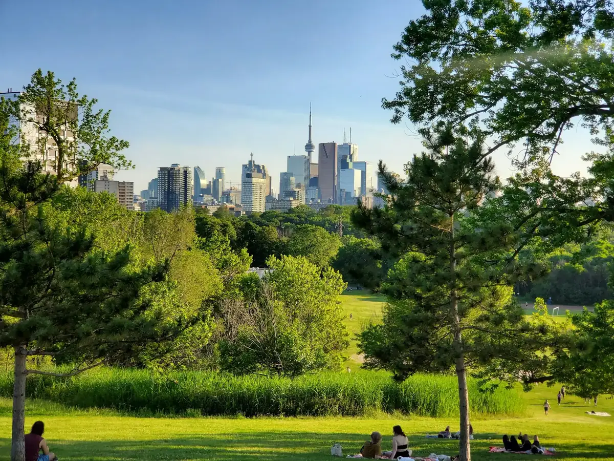 Downtown Toronto skyline seen from the hilltop at Riverdale Park