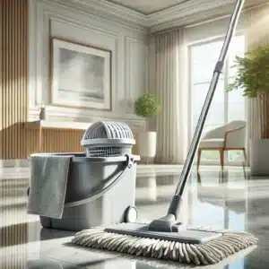 Contemporary microfiber mop set with detachable head and efficient wringer bucket.