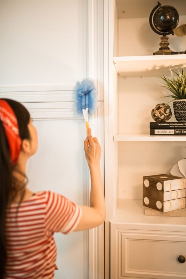 Bright living room with white millwork dusted with a cyan feather duster